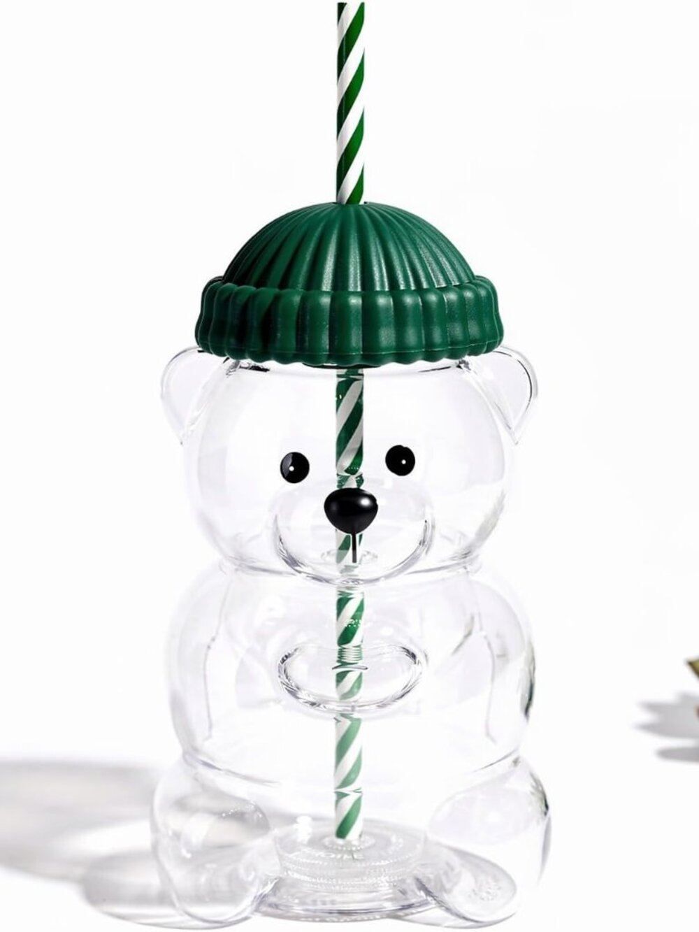 Cute Bear Glass Tumbler with Straw & Lid – Aesthetic Iced Coffee Cup (Green)